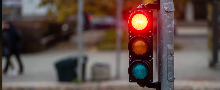 A traffic light that is red