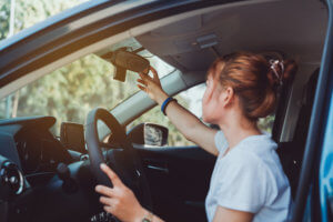 Young girl driving car